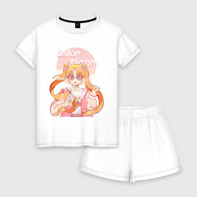 Женская пижама с шортиками хлопок с принтом Sailor Moon Coffee в Санкт-Петербурге, 100% хлопок | футболка прямого кроя, шорты свободные с широкой мягкой резинкой | anime | animegirl | cute | kavai | kavaii | madara | manga | sailor | sailorchibimoon | sailorjupiter | sailormars | sailormercury | sailormoon | sailormooncrystal | sailorvenus | usagi | usagitsukino | аниме | анимесейлормун | каваи | сейлормун