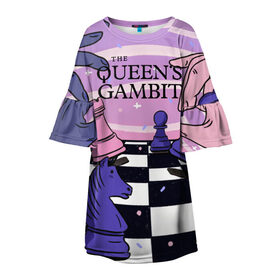 Детское платье 3D с принтом The Queens Gambit в Санкт-Петербурге, 100% полиэстер | прямой силуэт, чуть расширенный к низу. Круглая горловина, на рукавах — воланы | beth harmon | chess | queens gambit | the queens gambit | аня тейлор джой | бет хармон | нетфликс | ход королевы | шахматы