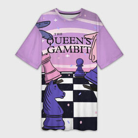 Платье-футболка 3D с принтом The Queens Gambit в Санкт-Петербурге,  |  | beth harmon | chess | queens gambit | the queens gambit | аня тейлор джой | бет хармон | нетфликс | ход королевы | шахматы