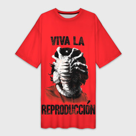 Платье-футболка 3D с принтом VIVA LA в Санкт-Петербурге,  |  | 426 | alien | black | horror | predator | print | space | ufo | инопланитянин | космос | нло | принт | ужасы | хищник | черная | чужие | чужой