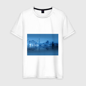 Мужская футболка хлопок с принтом New York в Санкт-Петербурге, 100% хлопок | прямой крой, круглый вырез горловины, длина до линии бедер, слегка спущенное плечо. | new york | архитектура | здания | мост | сша