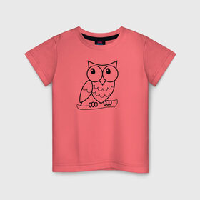 Детская футболка хлопок с принтом Забавная сова в Санкт-Петербурге, 100% хлопок | круглый вырез горловины, полуприлегающий силуэт, длина до линии бедер | животное | линейный | милый | минималистичный | ночной | птенец | птица | смешной | сова | филин