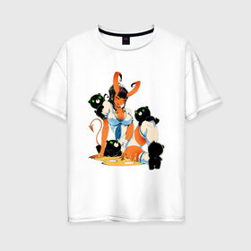 Женская футболка хлопок Oversize с принтом Взрослые развлечения в Санкт-Петербурге, 100% хлопок | свободный крой, круглый ворот, спущенный рукав, длина до линии бедер
 | арт | демон | демонесса | рисунок | суккуб | школьница