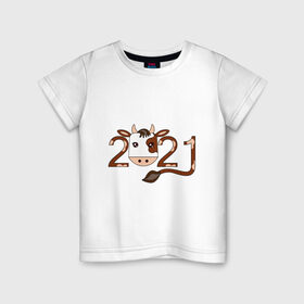 Детская футболка хлопок с принтом Бык 2021 в Санкт-Петербурге, 100% хлопок | круглый вырез горловины, полуприлегающий силуэт, длина до линии бедер | 2021 | бык | год быка | гороскоп | дата | животное | китайский | новый год | праздничный | символ