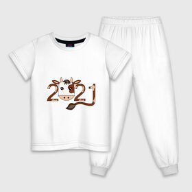 Детская пижама хлопок с принтом Бык 2021 в Санкт-Петербурге, 100% хлопок |  брюки и футболка прямого кроя, без карманов, на брюках мягкая резинка на поясе и по низу штанин
 | Тематика изображения на принте: 2021 | бык | год быка | гороскоп | дата | животное | китайский | новый год | праздничный | символ