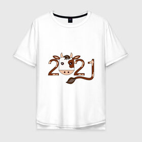 Мужская футболка хлопок Oversize с принтом Бык 2021 в Санкт-Петербурге, 100% хлопок | свободный крой, круглый ворот, “спинка” длиннее передней части | 2021 | бык | год быка | гороскоп | дата | животное | китайский | новый год | праздничный | символ