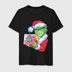 Мужская футболка хлопок с принтом Новый год. Гринч в Санкт-Петербурге, 100% хлопок | прямой крой, круглый вырез горловины, длина до линии бедер, слегка спущенное плечо. | 2021 | гринч | новый год | подарок | рождество
