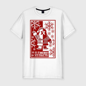 Мужская футболка хлопок Slim с принтом Merry Christmas в Санкт-Петербурге, 92% хлопок, 8% лайкра | приталенный силуэт, круглый вырез ворота, длина до линии бедра, короткий рукав | 