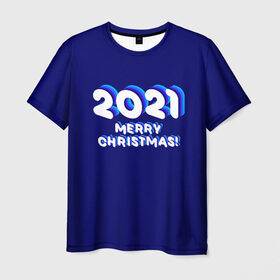 Мужская футболка 3D с принтом 2021 Merry Christmas в Санкт-Петербурге, 100% полиэфир | прямой крой, круглый вырез горловины, длина до линии бедер | 