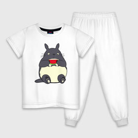 Детская пижама хлопок с принтом Тоторо и арбуз в Санкт-Петербурге, 100% хлопок |  брюки и футболка прямого кроя, без карманов, на брюках мягкая резинка на поясе и по низу штанин
 | 