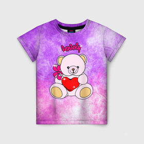 Детская футболка 3D с принтом Lovely bear в Санкт-Петербурге, 100% гипоаллергенный полиэфир | прямой крой, круглый вырез горловины, длина до линии бедер, чуть спущенное плечо, ткань немного тянется | bear | love is | teddy | богиня | валентина | влюбленный | девушке | дочь | жена | игрушка | лучшая | любимая | люблю | мама | марта | медведь | медведь с сердцем | медвежата | мишка тедди | плюшевые | подарок