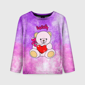 Детский лонгслив 3D с принтом Lovely bear в Санкт-Петербурге, 100% полиэстер | длинные рукава, круглый вырез горловины, полуприлегающий силуэт
 | bear | love is | teddy | богиня | валентина | влюбленный | девушке | дочь | жена | игрушка | лучшая | любимая | люблю | мама | марта | медведь | медведь с сердцем | медвежата | мишка тедди | плюшевые | подарок