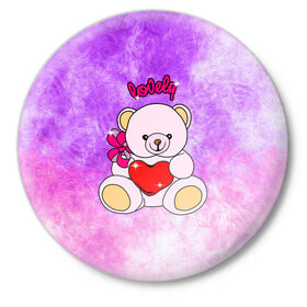 Значок с принтом Lovely bear в Санкт-Петербурге,  металл | круглая форма, металлическая застежка в виде булавки | Тематика изображения на принте: bear | love is | teddy | богиня | валентина | влюбленный | девушке | дочь | жена | игрушка | лучшая | любимая | люблю | мама | марта | медведь | медведь с сердцем | медвежата | мишка тедди | плюшевые | подарок