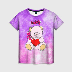 Женская футболка 3D с принтом Lovely bear в Санкт-Петербурге, 100% полиэфир ( синтетическое хлопкоподобное полотно) | прямой крой, круглый вырез горловины, длина до линии бедер | bear | love is | teddy | богиня | валентина | влюбленный | девушке | дочь | жена | игрушка | лучшая | любимая | люблю | мама | марта | медведь | медведь с сердцем | медвежата | мишка тедди | плюшевые | подарок