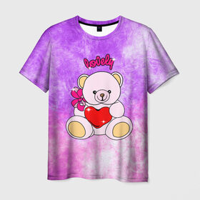 Мужская футболка 3D с принтом Lovely bear в Санкт-Петербурге, 100% полиэфир | прямой крой, круглый вырез горловины, длина до линии бедер | bear | love is | teddy | богиня | валентина | влюбленный | девушке | дочь | жена | игрушка | лучшая | любимая | люблю | мама | марта | медведь | медведь с сердцем | медвежата | мишка тедди | плюшевые | подарок