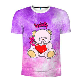 Мужская футболка 3D спортивная с принтом Lovely bear в Санкт-Петербурге, 100% полиэстер с улучшенными характеристиками | приталенный силуэт, круглая горловина, широкие плечи, сужается к линии бедра | bear | love is | teddy | богиня | валентина | влюбленный | девушке | дочь | жена | игрушка | лучшая | любимая | люблю | мама | марта | медведь | медведь с сердцем | медвежата | мишка тедди | плюшевые | подарок