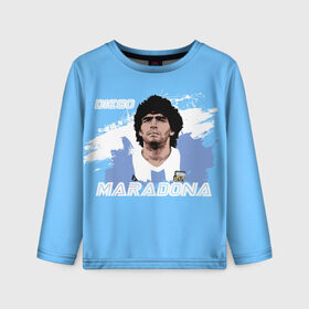 Детский лонгслив 3D с принтом Диего Марадона в Санкт-Петербурге, 100% полиэстер | длинные рукава, круглый вырез горловины, полуприлегающий силуэт
 | diego | diego armando maradona | maradona | аргентина | диего | король | легенда | марадона | нападающий | полузащитник | футбол | футболист