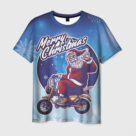 Мужская футболка 3D с принтом Merry Christmas в Санкт-Петербурге, 100% полиэфир | прямой крой, круглый вырез горловины, длина до линии бедер | 