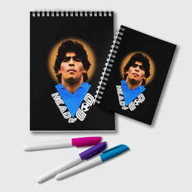 Блокнот с принтом Diego Maradona в Санкт-Петербурге, 100% бумага | 48 листов, плотность листов — 60 г/м2, плотность картонной обложки — 250 г/м2. Листы скреплены удобной пружинной спиралью. Цвет линий — светло-серый
 | Тематика изображения на принте: diego | diego armando maradona | legend | maradona | аргентина | диего | король | легенда | марадона | нападающий | полузащитник | футбол | футболист