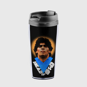 Термокружка-непроливайка с принтом Diego Maradona в Санкт-Петербурге, внутренняя часть — пищевой пластик, наружная часть — прозрачный пластик, между ними — полиграфическая вставка с рисунком | объем — 350 мл, герметичная крышка | diego | diego armando maradona | legend | maradona | аргентина | диего | король | легенда | марадона | нападающий | полузащитник | футбол | футболист