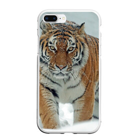 Чехол для iPhone 7Plus/8 Plus матовый с принтом Тигр в Санкт-Петербурге, Силикон | Область печати: задняя сторона чехла, без боковых панелей | животное | животные | звери | зверь | зима | кот | кошка | природа | снег | тигр | тигра | тигры | хищник | хищники