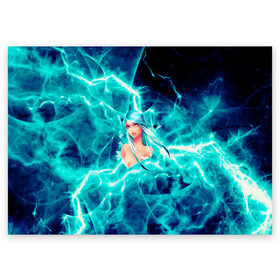 Поздравительная открытка с принтом Electro-Girl в Санкт-Петербурге, 100% бумага | плотность бумаги 280 г/м2, матовая, на обратной стороне линовка и место для марки
 | Тематика изображения на принте: blue | cat | electro | girl | молния девочка | суперспособность | электричество | электро