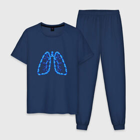 Мужская пижама хлопок с принтом Легкие в Санкт-Петербурге, 100% хлопок | брюки и футболка прямого кроя, без карманов, на брюках мягкая резинка на поясе и по низу штанин
 | Тематика изображения на принте: air | blue | breathe | lungs | organ | oxygen | wings | воздух | дышать | кислород | крылья | легкие | орган