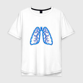 Мужская футболка хлопок Oversize с принтом Легкие в Санкт-Петербурге, 100% хлопок | свободный крой, круглый ворот, “спинка” длиннее передней части | Тематика изображения на принте: air | blue | breathe | lungs | organ | oxygen | wings | воздух | дышать | кислород | крылья | легкие | орган