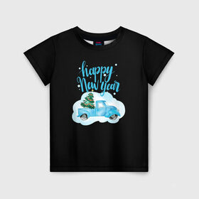 Детская футболка 3D с принтом Happy New Year в Санкт-Петербурге, 100% гипоаллергенный полиэфир | прямой крой, круглый вырез горловины, длина до линии бедер, чуть спущенное плечо, ткань немного тянется | 