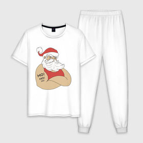 Мужская пижама хлопок с принтом Santa Claus в Санкт-Петербурге, 100% хлопок | брюки и футболка прямого кроя, без карманов, на брюках мягкая резинка на поясе и по низу штанин
 | 2021 | santa claus | дед мороз | новый год | санта клаус | современный санта