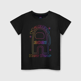 Детская футболка хлопок с принтом Among Us 2021 Neon | Новый год в Санкт-Петербурге, 100% хлопок | круглый вырез горловины, полуприлегающий силуэт, длина до линии бедер | Тематика изображения на принте: 
