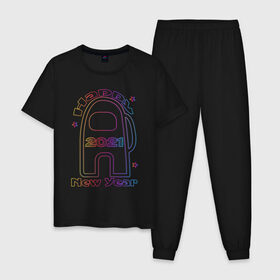 Мужская пижама хлопок с принтом Among Us 2021 Neon | Новый год в Санкт-Петербурге, 100% хлопок | брюки и футболка прямого кроя, без карманов, на брюках мягкая резинка на поясе и по низу штанин
 | Тематика изображения на принте: 