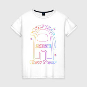 Женская футболка хлопок с принтом Among Us 2021 Neon | Новый год в Санкт-Петербурге, 100% хлопок | прямой крой, круглый вырез горловины, длина до линии бедер, слегка спущенное плечо | 