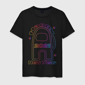 Мужская футболка хлопок с принтом Among Us 2021 Neon | Новый год в Санкт-Петербурге, 100% хлопок | прямой крой, круглый вырез горловины, длина до линии бедер, слегка спущенное плечо. | 