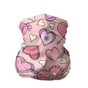 Бандана-труба 3D с принтом Розовые сердечки в Санкт-Петербурге, 100% полиэстер, ткань с особыми свойствами — Activecool | плотность 150‒180 г/м2; хорошо тянется, но сохраняет форму | для девочек | любимой | любовь | розовое | романтика | сердечки | сердечко | сердце