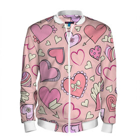 Мужской бомбер 3D с принтом Розовые сердечки в Санкт-Петербурге, 100% полиэстер | застегивается на молнию, по бокам два кармана без застежек, по низу бомбера и на воротнике - эластичная резинка | Тематика изображения на принте: для девочек | любимой | любовь | розовое | романтика | сердечки | сердечко | сердце
