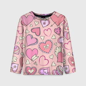 Детский лонгслив 3D с принтом Розовые сердечки в Санкт-Петербурге, 100% полиэстер | длинные рукава, круглый вырез горловины, полуприлегающий силуэт
 | для девочек | любимой | любовь | розовое | романтика | сердечки | сердечко | сердце