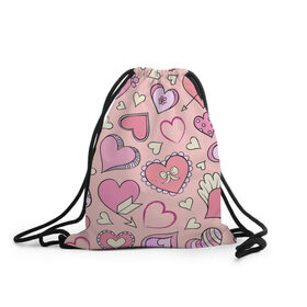 Рюкзак-мешок 3D с принтом Розовые сердечки в Санкт-Петербурге, 100% полиэстер | плотность ткани — 200 г/м2, размер — 35 х 45 см; лямки — толстые шнурки, застежка на шнуровке, без карманов и подкладки | для девочек | любимой | любовь | розовое | романтика | сердечки | сердечко | сердце