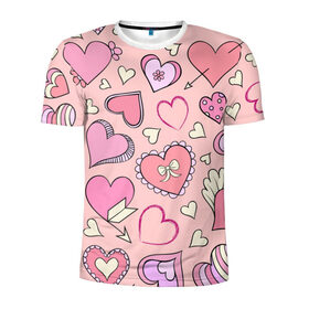 Мужская футболка 3D спортивная с принтом Розовые сердечки в Санкт-Петербурге, 100% полиэстер с улучшенными характеристиками | приталенный силуэт, круглая горловина, широкие плечи, сужается к линии бедра | для девочек | любимой | любовь | розовое | романтика | сердечки | сердечко | сердце