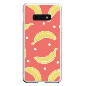 Чехол для Samsung S10E с принтом Банановый рай в Санкт-Петербурге, Силикон | Область печати: задняя сторона чехла, без боковых панелей | Тематика изображения на принте: банан | банановый | белый | еда | желтый | летний | питание | розовый | точки | фрукт