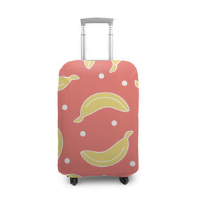 Чехол для чемодана 3D с принтом Банановый рай в Санкт-Петербурге, 86% полиэфир, 14% спандекс | двустороннее нанесение принта, прорези для ручек и колес | банан | банановый | белый | еда | желтый | летний | питание | розовый | точки | фрукт