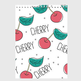 Скетчбук с принтом Вишенки Cherry в Санкт-Петербурге, 100% бумага
 | 48 листов, плотность листов — 100 г/м2, плотность картонной обложки — 250 г/м2. Листы скреплены сверху удобной пружинной спиралью | Тематика изображения на принте: cherry | белый | вишня | красный | лето | надпись | сад | черенок | черешня | ягода
