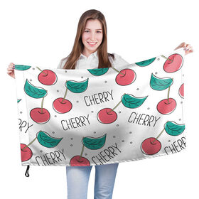 Флаг 3D с принтом Вишенки Cherry в Санкт-Петербурге, 100% полиэстер | плотность ткани — 95 г/м2, размер — 67 х 109 см. Принт наносится с одной стороны | cherry | белый | вишня | красный | лето | надпись | сад | черенок | черешня | ягода