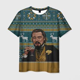 Мужская футболка 3D с принтом Кэлвин Кэнди в Санкт-Петербурге, 100% полиэфир | прямой крой, круглый вырез горловины, длина до линии бедер | Тематика изображения на принте: джанго особожденный | кэлвин кэнди | леонардо ди каприо | рождественский свитер