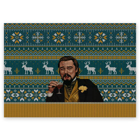 Поздравительная открытка с принтом Кэлвин Кэнди в Санкт-Петербурге, 100% бумага | плотность бумаги 280 г/м2, матовая, на обратной стороне линовка и место для марки
 | джанго особожденный | кэлвин кэнди | леонардо ди каприо | рождественский свитер