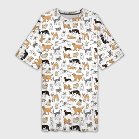 Платье-футболка 3D с принтом Узор собаки много в Санкт-Петербурге,  |  | гав | детский | домашнее животное | животный | звери | команды | лапы | любителю животных | морды | песель | песик | псы | собаки | собачка | узор | хвост | шаблон | щенки