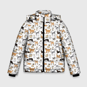 Зимняя куртка для мальчиков 3D с принтом Узор собаки много в Санкт-Петербурге, ткань верха — 100% полиэстер; подклад — 100% полиэстер, утеплитель — 100% полиэстер | длина ниже бедра, удлиненная спинка, воротник стойка и отстегивающийся капюшон. Есть боковые карманы с листочкой на кнопках, утяжки по низу изделия и внутренний карман на молнии. 

Предусмотрены светоотражающий принт на спинке, радужный светоотражающий элемент на пуллере молнии и на резинке для утяжки | гав | детский | домашнее животное | животный | звери | команды | лапы | любителю животных | морды | песель | песик | псы | собаки | собачка | узор | хвост | шаблон | щенки