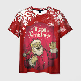 Мужская футболка 3D с принтом !Merry Christmas! в Санкт-Петербурге, 100% полиэфир | прямой крой, круглый вырез горловины, длина до линии бедер | 