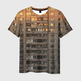 Мужская футболка 3D с принтом Панелька в Санкт-Петербурге, 100% полиэфир | прямой крой, круглый вырез горловины, длина до линии бедер | архитектура | грусть | здание | панелька | панельный дом | россия | советский | ссср | фото | эстетика