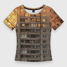 Женская футболка 3D Slim с принтом Панелька в Санкт-Петербурге,  |  | Тематика изображения на принте: архитектура | грусть | здание | панелька | панельный дом | россия | советский | ссср | фото | эстетика